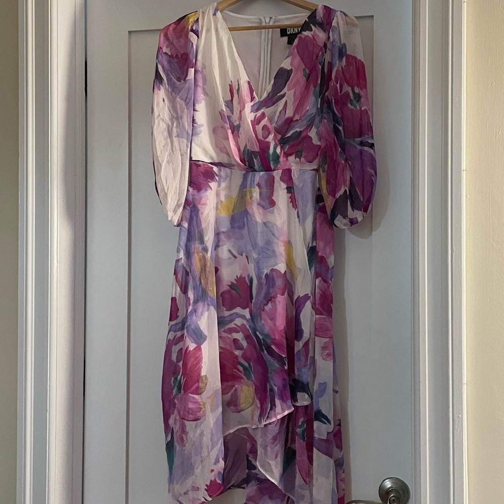 DKNY Floral Asymmetric Wrap Dress - Picture 2 of 4